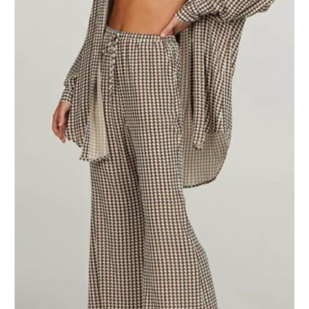 Charlie Holiday Brown Cream Houndstooth Lola Flare Leg Pants Retro NWT 2 #988